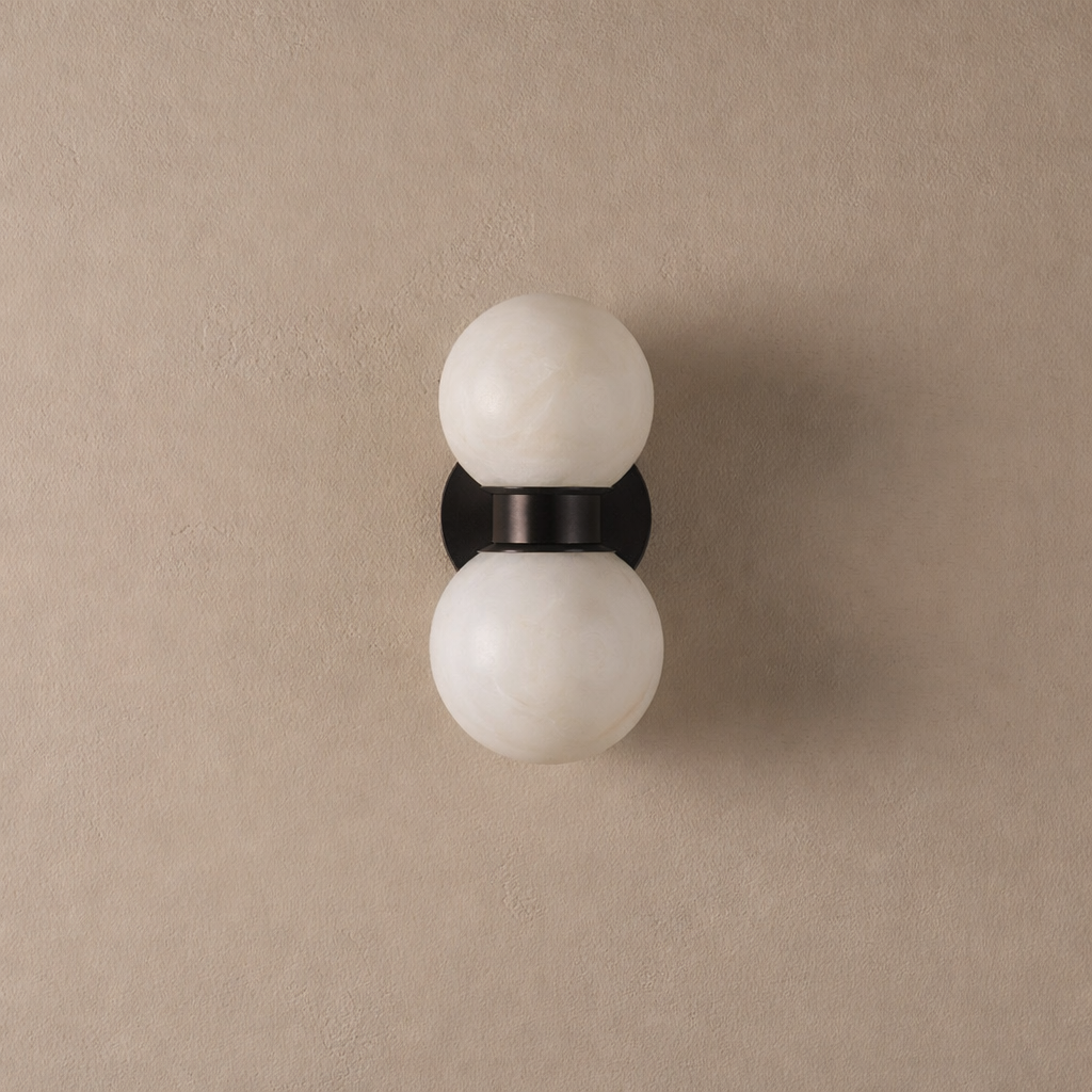 Double Genuine Alabaster Globe Wall Sconce Brass | Ip44 Vanity Hallway Pair 2 Lights Casalola Luxury Lamps for Interior