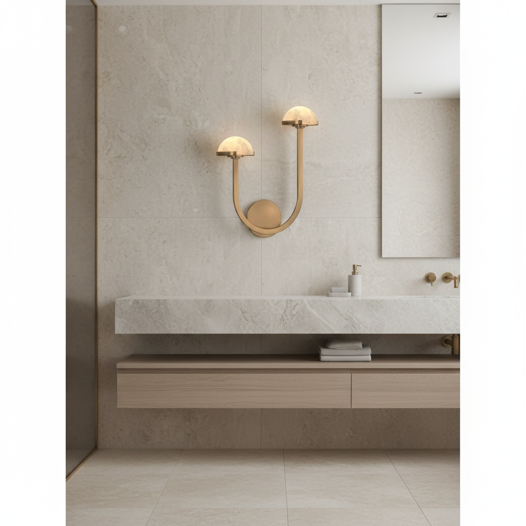 Double Alabaster Dome Wall Sconce Brass | Mirrored Bedside Pair Vanity Left or Right Facing Casalola Lights Luxury