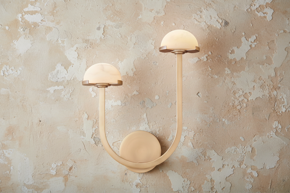 Double Alabaster Dome Wall Sconce Brass | Mirrored Bedside Pair Vanity Left or Right Facing Casalola Lights Luxury