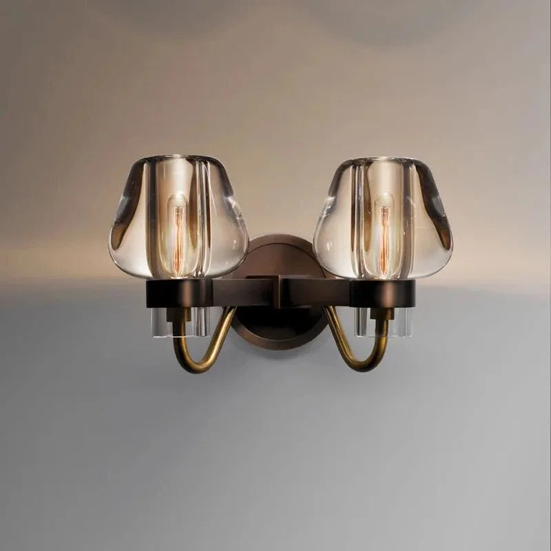 Double Crystal Glass & Copper Wall Sconce | Twin-shade Modern Bedroom Bath Hallway Casalolalights Luxury Lamps