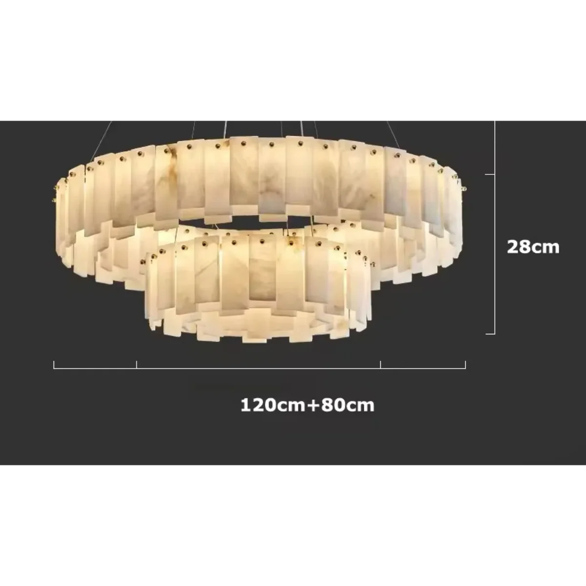 Original size diagram for the 120 cm double-ring chandelier with an 80 cm lower ring.