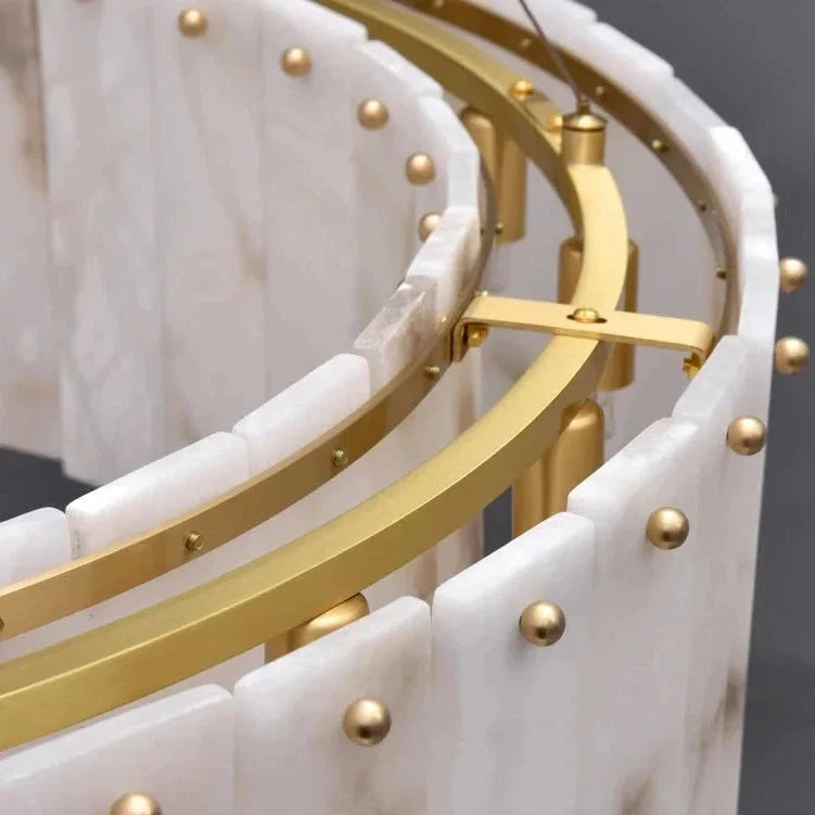 Double Layer Round Alabaster Chandelier Over the Dining Table or in Living Room | Casalola Lights