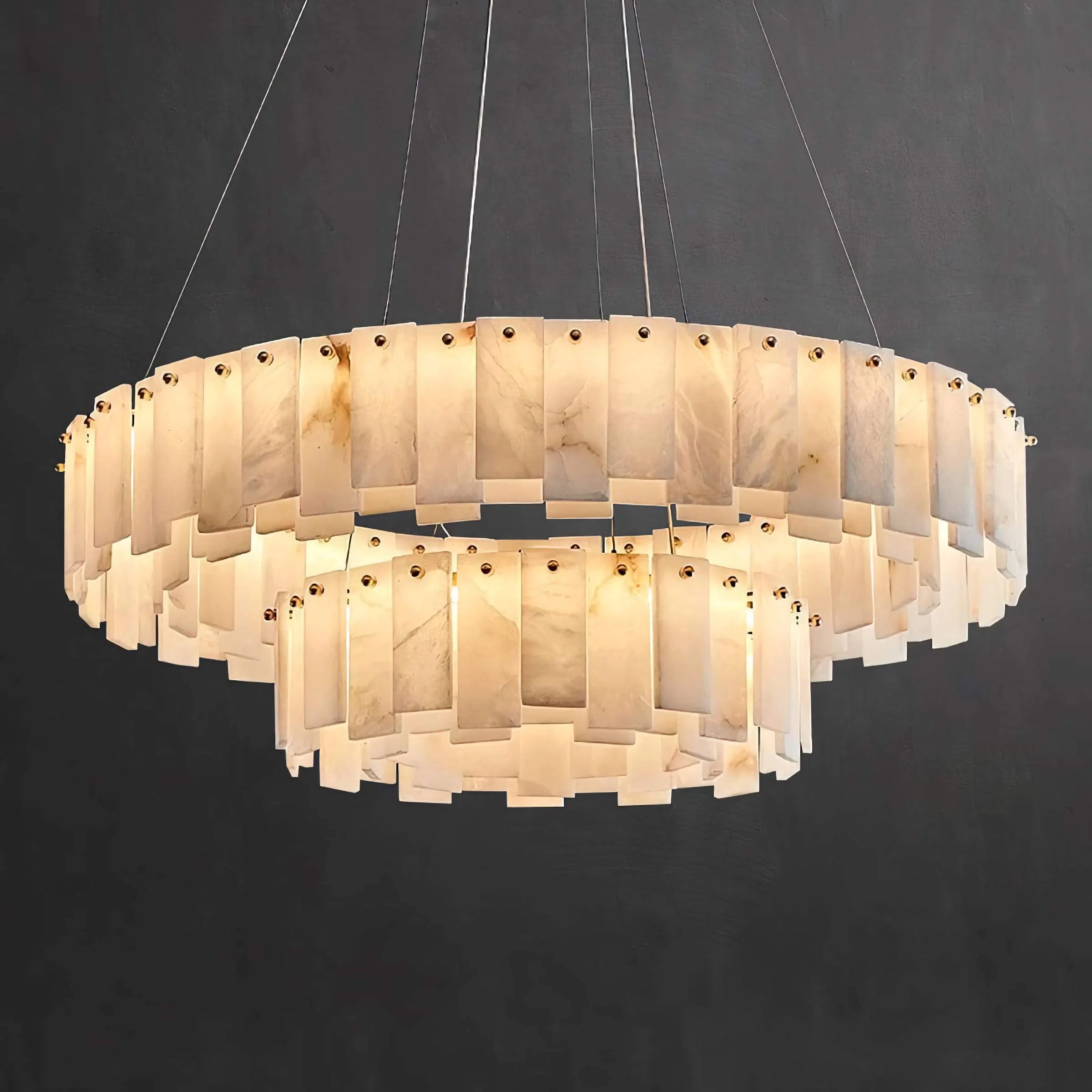 Double Layer Round Alabaster Chandelier Over the Dining Table or in Living Room | Casalola Lights