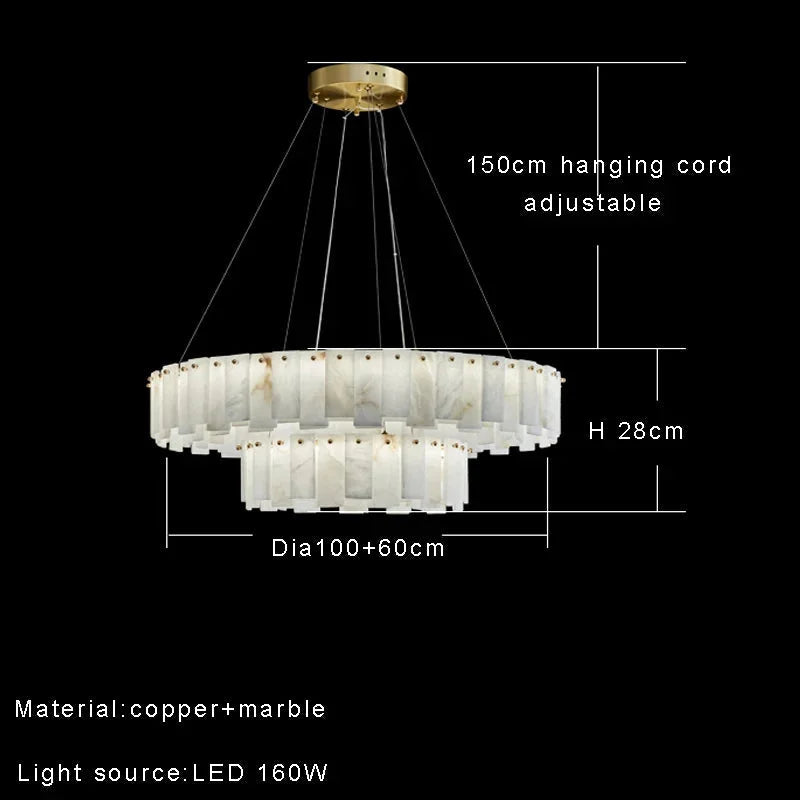Double Layer Round Alabaster Chandelier Over the Dining Table or in Living Room | Casalola Lights