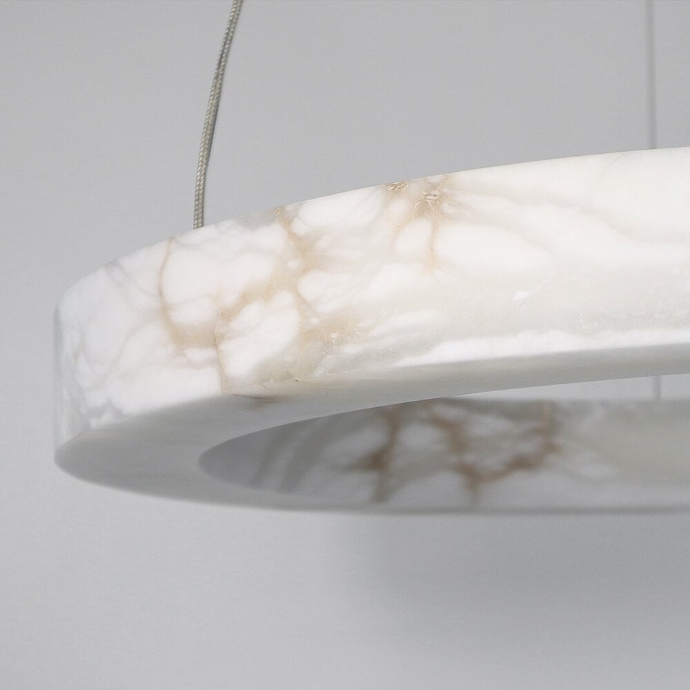 Double Round Alabaster Ring Chandelier | Two-tier Stone Halo Modern Minimalist Dining & Living Casalolalights Luxury