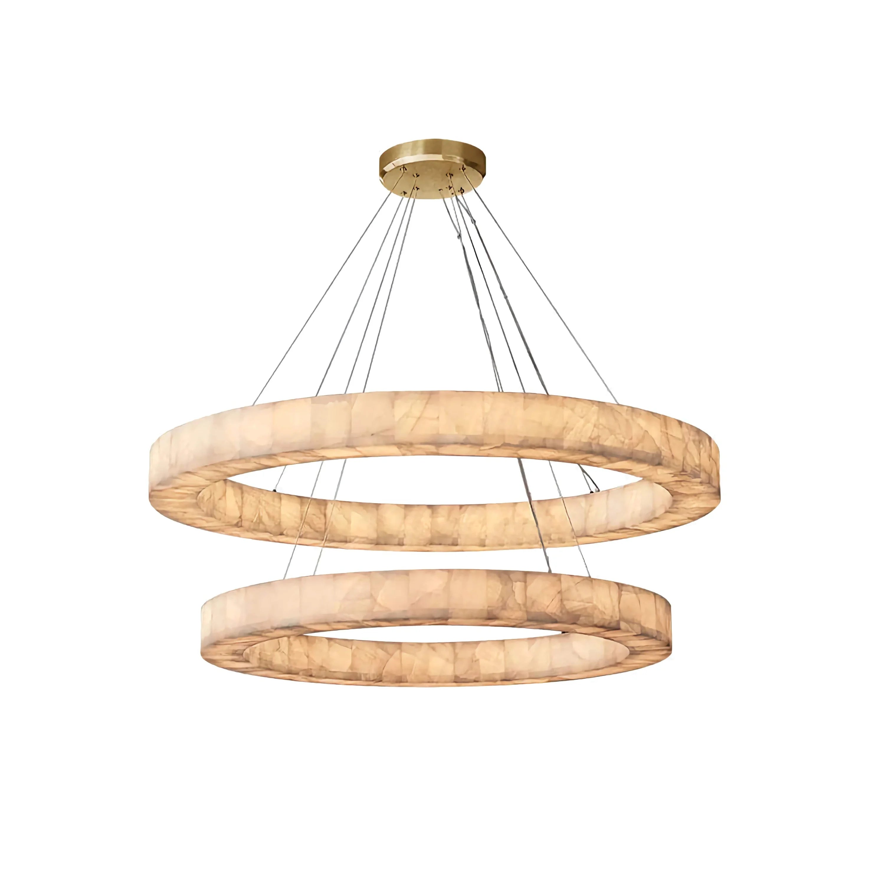 Rivage Double Round Alabaster Chandelier Polished | 3 Tier Ring Architectural Pendant Lighting