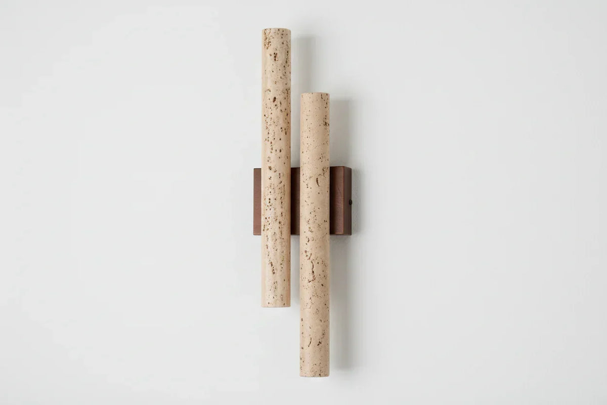 Double Genuine Travertine Wall Sconce Wood Base | Staircase Up & Down Light 50cm 2700k Led Casalola Lights Luxury Lamps