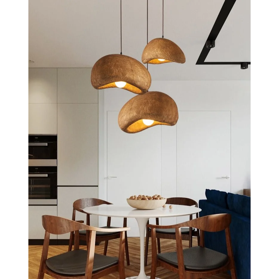 Japandi Brown Ceramic Pendant Lamp for Living Room Kitchen Bedroom | Minimalist Hanging
