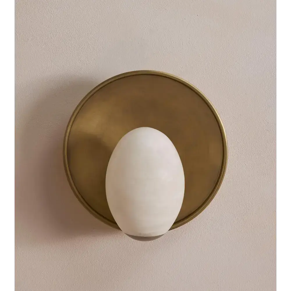 Alabaster Wall Sconce – Solid Brass Backplate Hand-carved Stone - Sconces