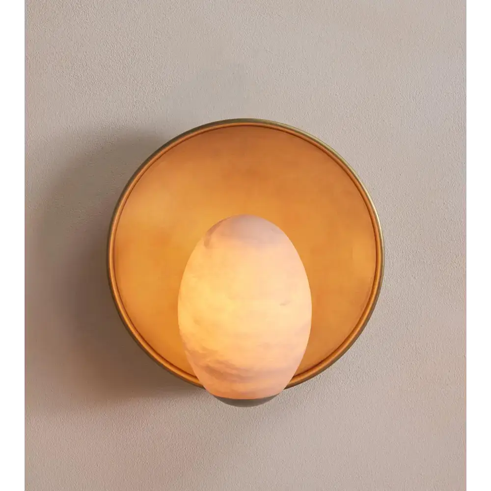 Alabaster Wall Sconce – Solid Brass Backplate Hand-carved Stone - Sconces