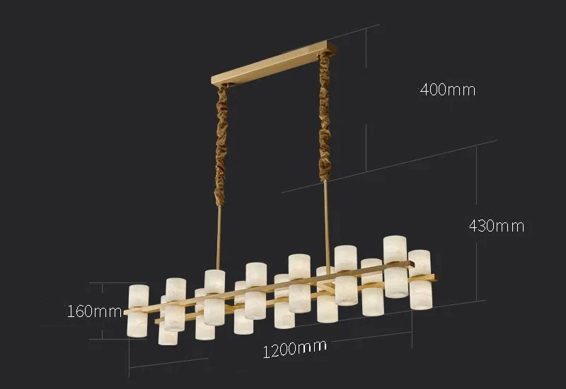Alabaster Linear Chandelier | Hand-carved Cylinder & Brass Dining Light 85-120cm Modern Room Casalolalights Luxury