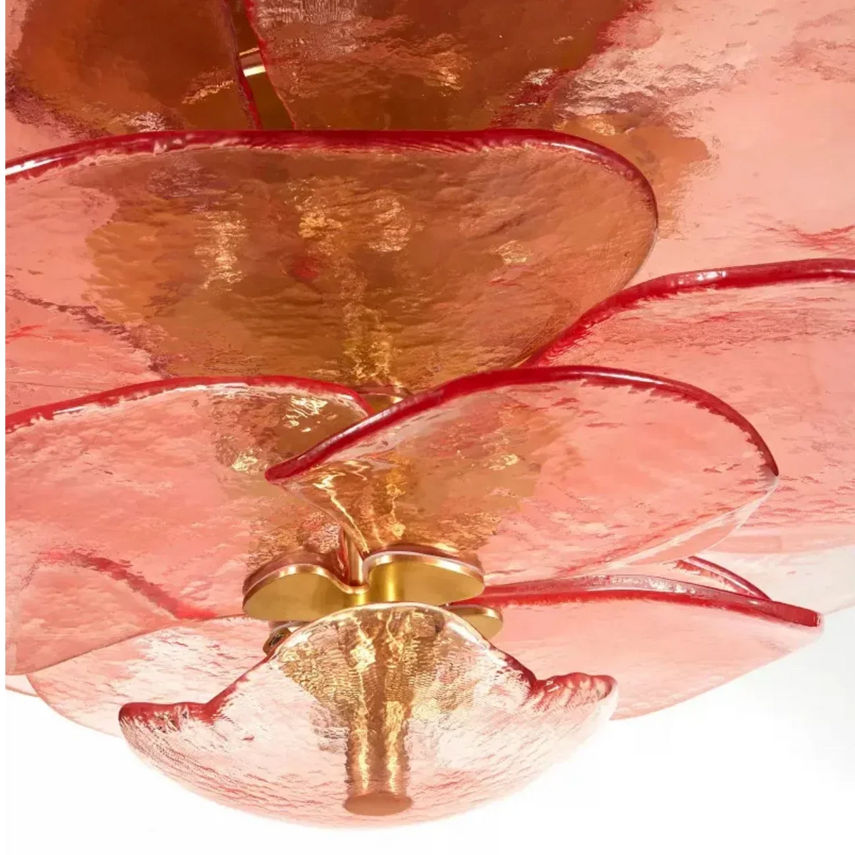 Glass Petal Chandelier Pink Bronze Clear or Green | Hand Formed Petals Sloped Ceiling 2 Sizes Casalola Lights Luxury