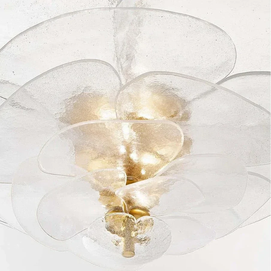 Glass Petal Chandelier Pink Bronze Clear or Green | Hand Formed Petals Sloped Ceiling 2 Sizes Casalola Lights Luxury