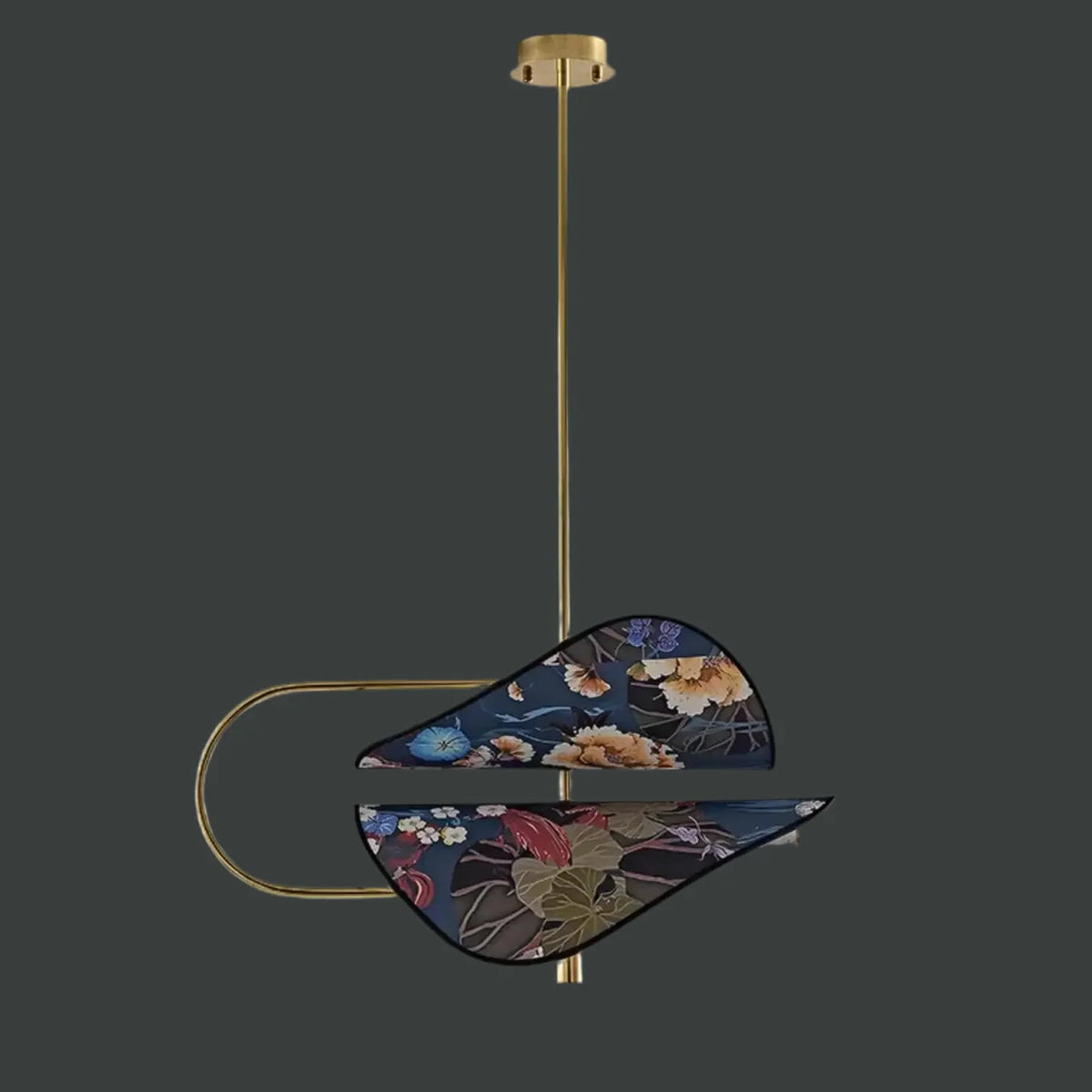 Floral Fabric Pendant Blue and Brass | Glare Free Botanical Shade for a Living Room or Bedroom Casalola Lights Luxury