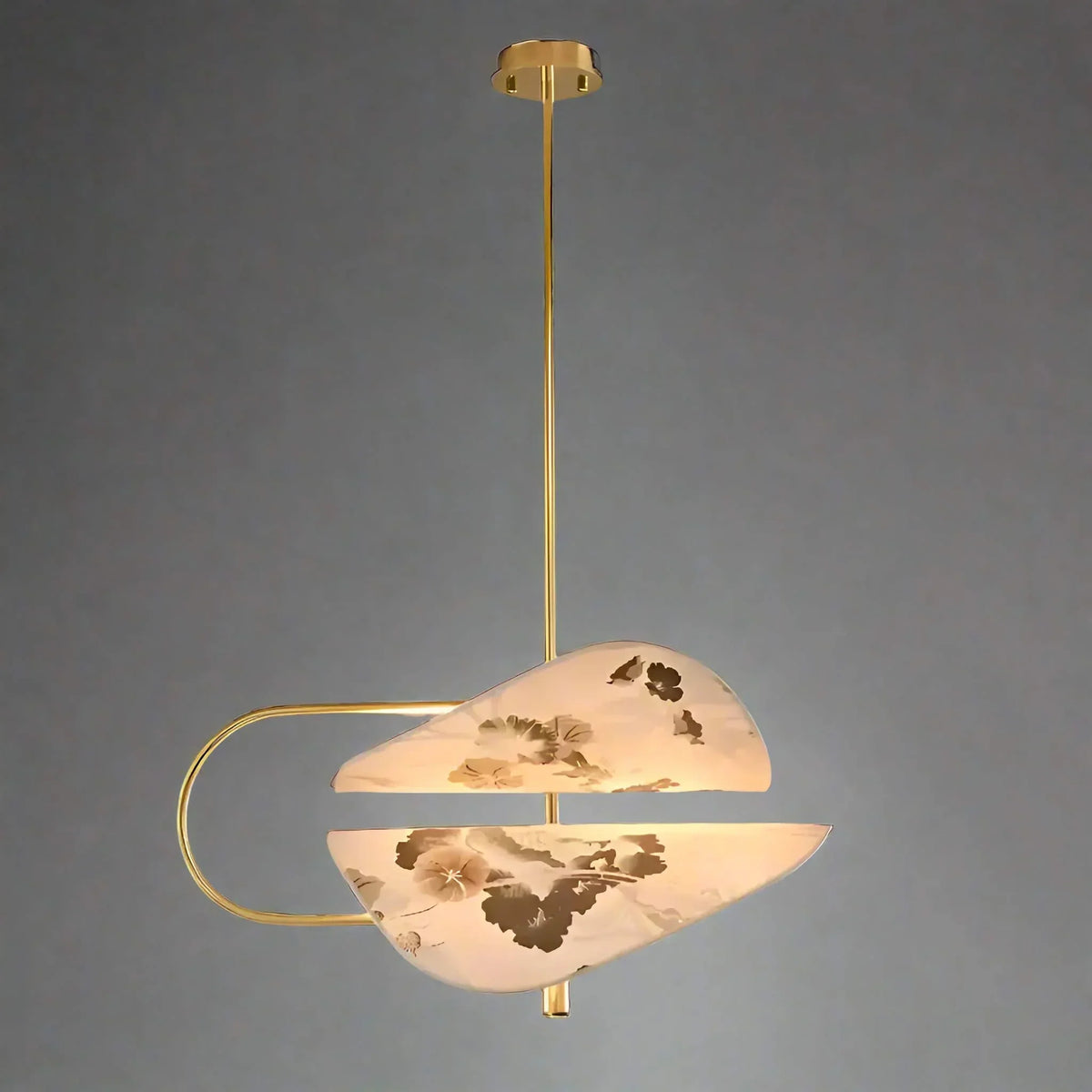 Floral Fabric Pendant White and Brass | Glare Free Lit Panel Over a Dining Table Sculptural Shade Casalola Lights
