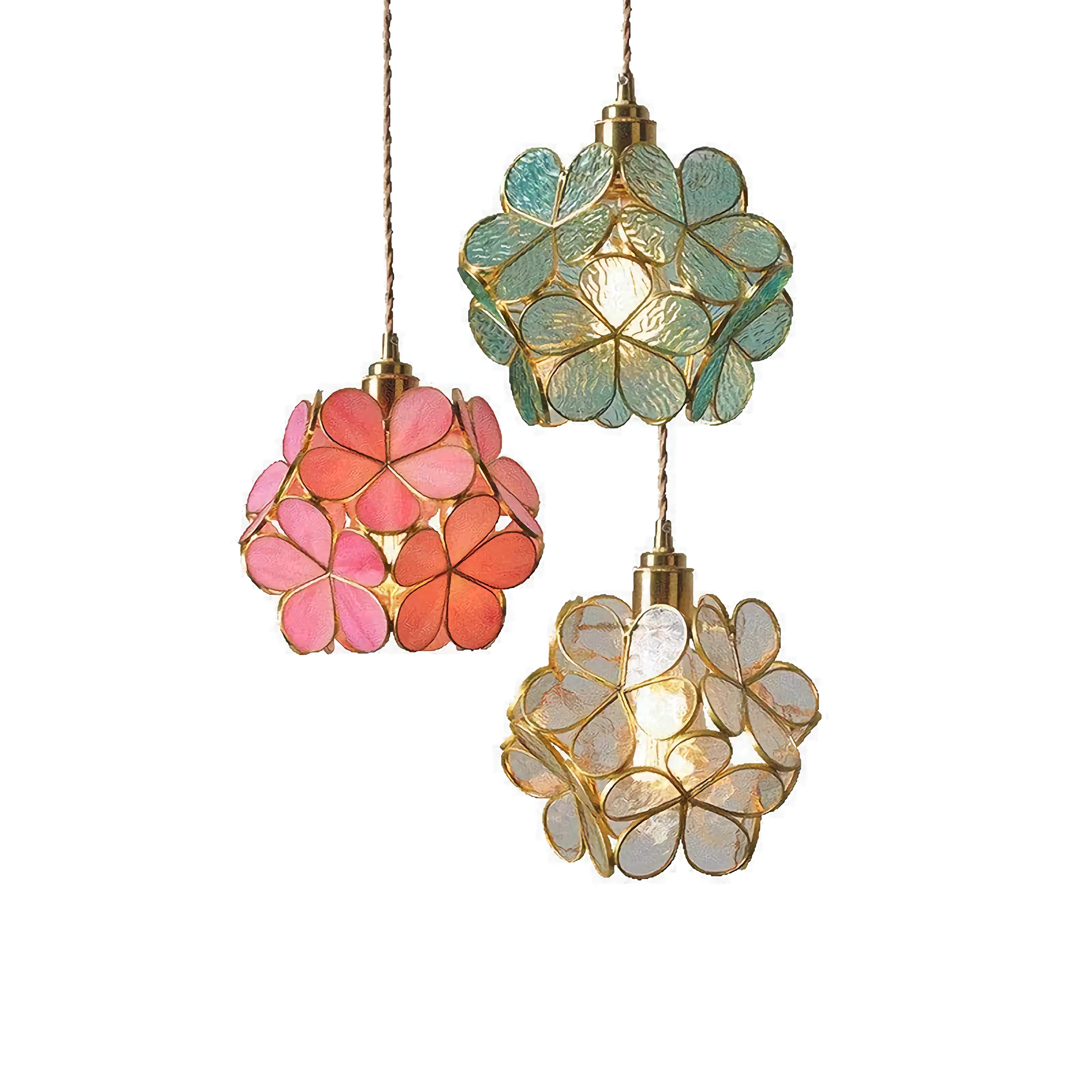 Colorful Glass Pendant Lamp | Round Flower Hanging Lights for Living Room Kitchen Dining