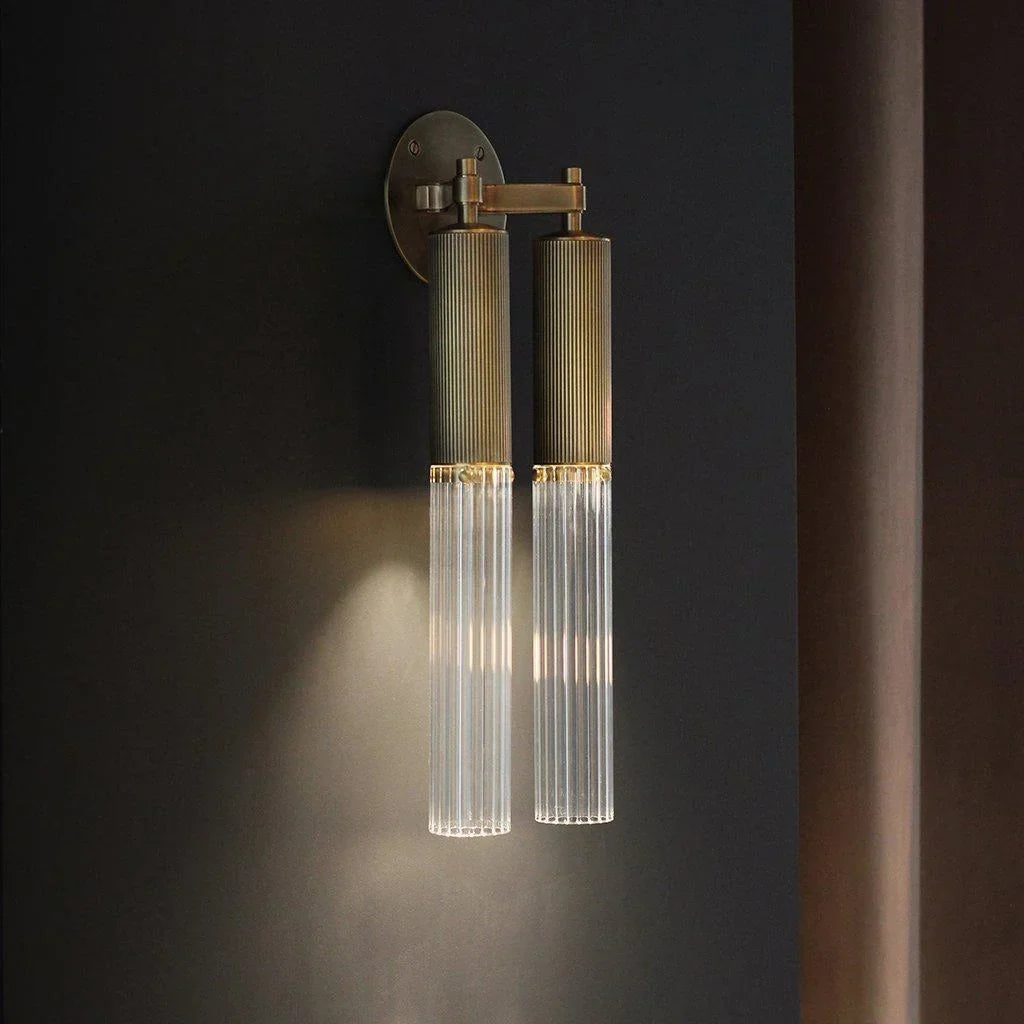 Double Brass & Glass Wall Sconce | Up Down Bedside Light Dining Room Pair 42cm Tall 2700k Casalola Lights Luxury Lamps