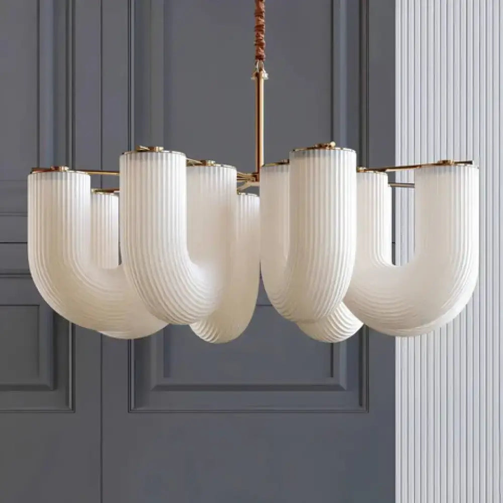 Modern Sculptural Pendant Light | Fluted Glass Ceiling Chandelier - Chandeliers