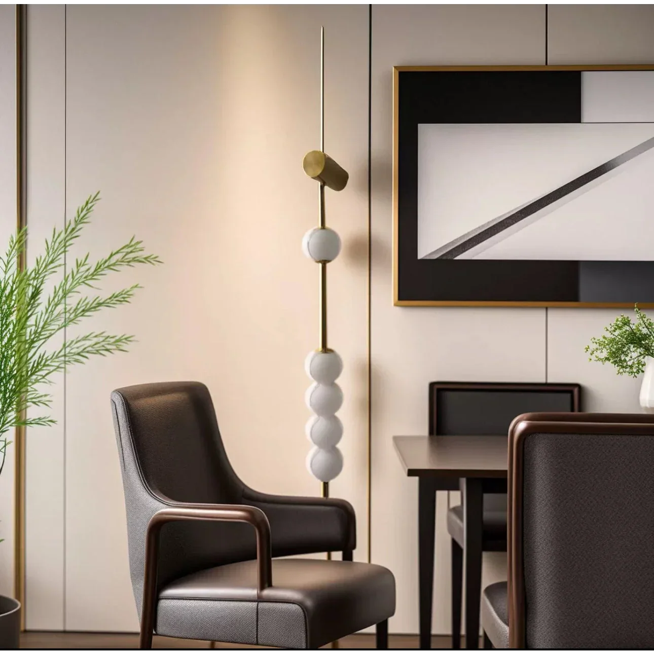 Tall iron wall light casting a warm glow