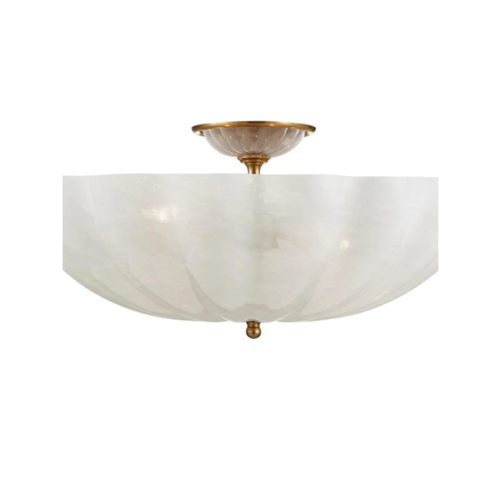 Frosted Glass Bowl Chandelier | Semi Flush Brass Fixture for Foyer