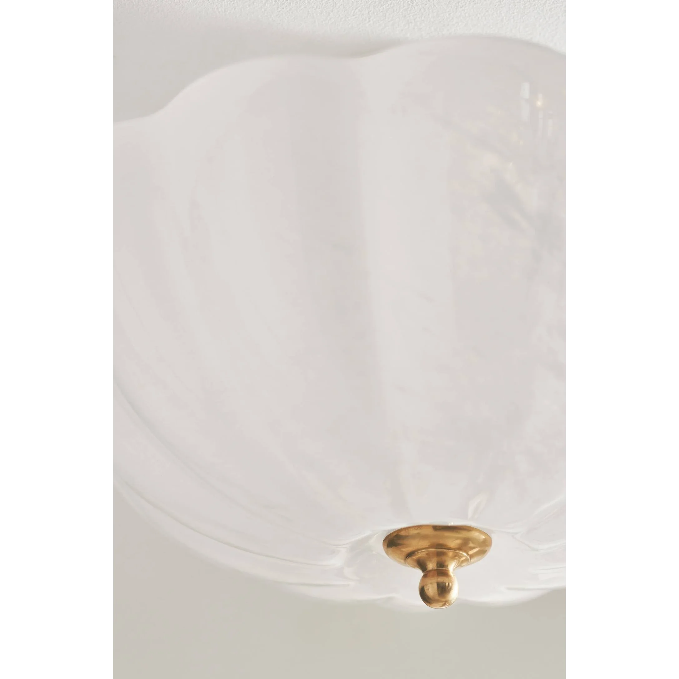 Frosted Glass Bowl Chandelier | Semi Flush Brass Fixture for Foyer