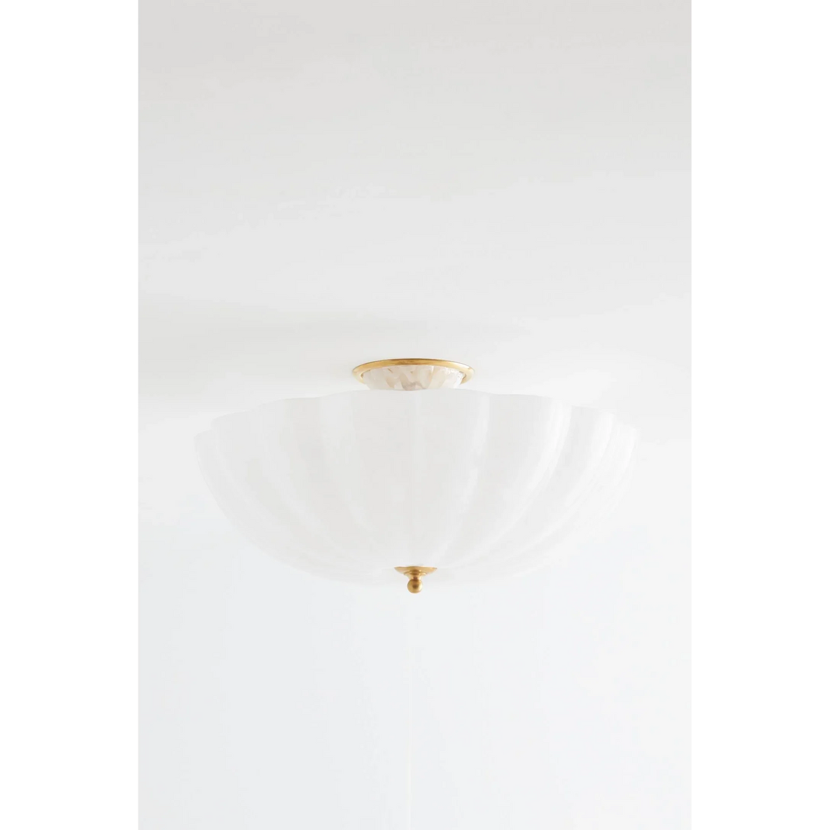 Frosted Glass Semi Flush Mount Ceiling Light for Dining Room | Brass Chains 16 or 21 Inch Scalloped Rim Casalola Lights