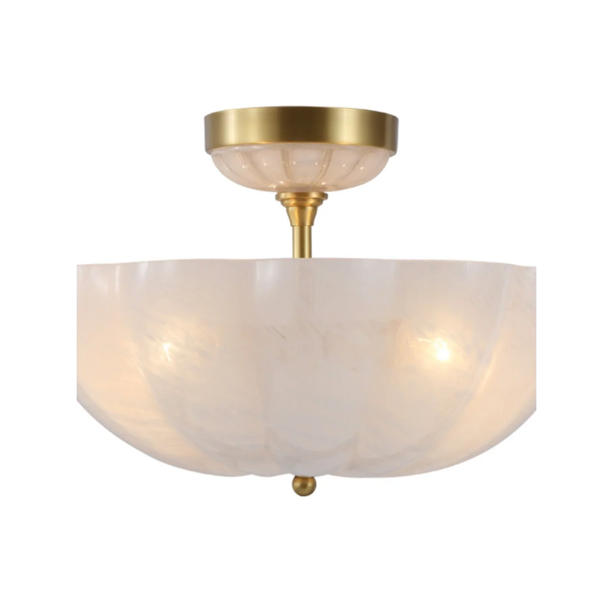Frosted Glass Semi Flush Mount Ceiling Light for Dining Room | Brass Chains 16 or 21 Inch Scalloped Rim Casalola Lights