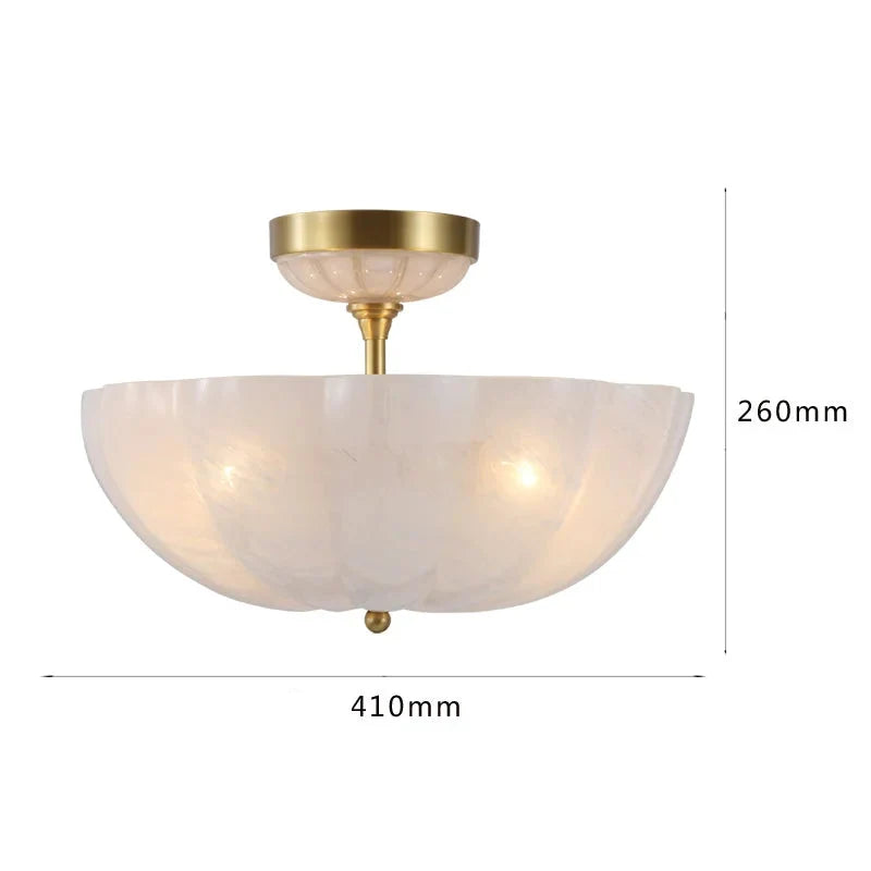 Frosted Glass Semi Flush Mount Ceiling Light for Dining Room | Brass Chains 16 or 21 Inch Scalloped Rim Casalola Lights
