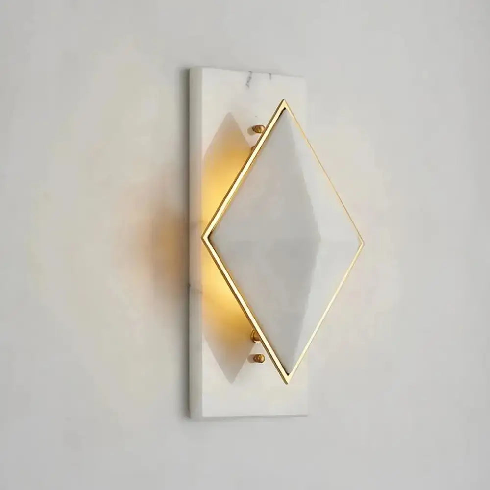 Geometric Alabaster Wall Sconce – Marble & Brass for Hallway Bedroom - Sconces