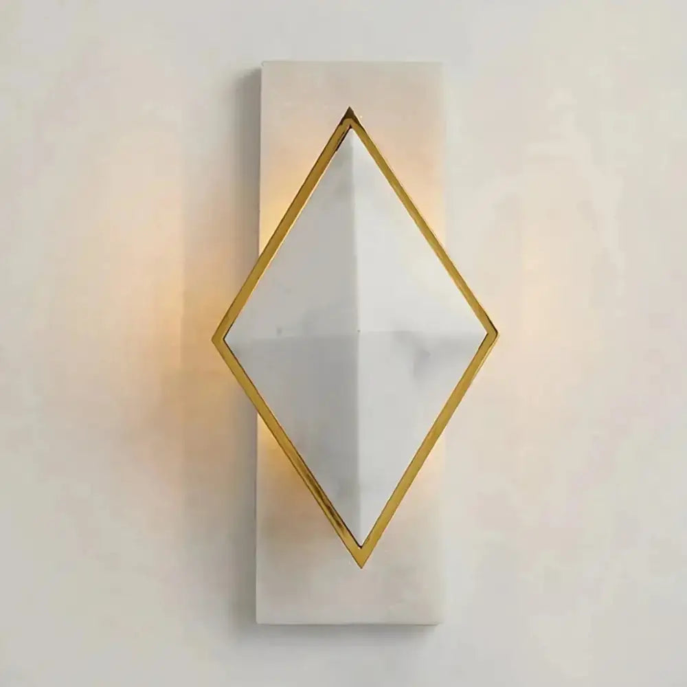 Geometric Alabaster Wall Sconce – Marble & Brass for Hallway Bedroom - Sconces