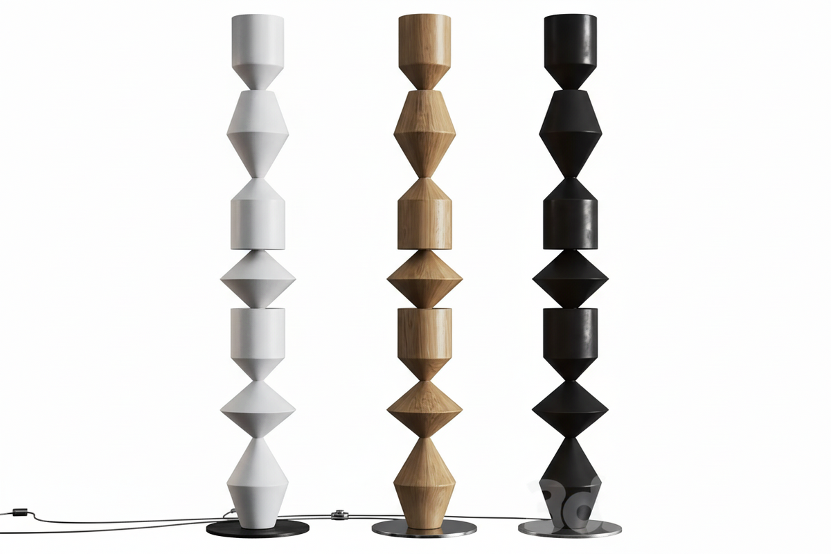 Geometric Iron Floor Lamp Black White or Walnut | 153cm Tall Up & Down Light Dimmable Option Casalola Lights Luxury