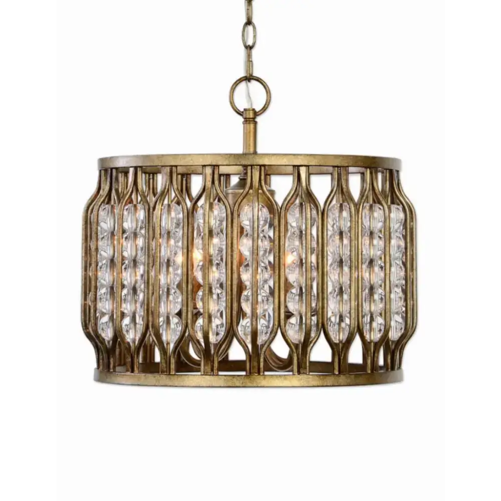 Gilded Crystal Drum Pendant | Gold Chandelier for Kitchen or Entry - Lamps