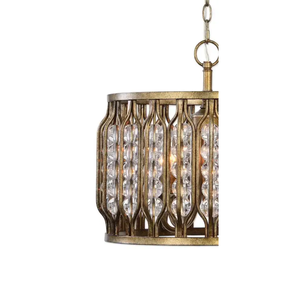 Gilded Crystal Drum Pendant | Gold Chandelier for Kitchen or Entry - Lamps