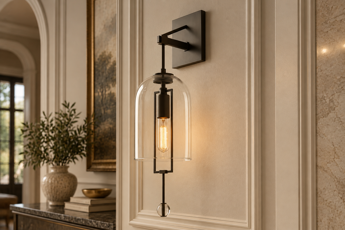 Hand-blown Glass Bell Wall Sconce Black or Bronze | Tall Hallway Pair Doorway Light E12/e14 59cm Casalola Lights Luxury