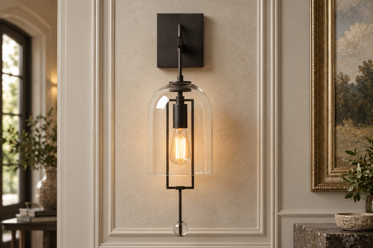 Hand-blown Glass Bell Wall Sconce Black or Bronze | Tall Hallway Pair Doorway Light E12/e14 59cm Casalola Lights Luxury