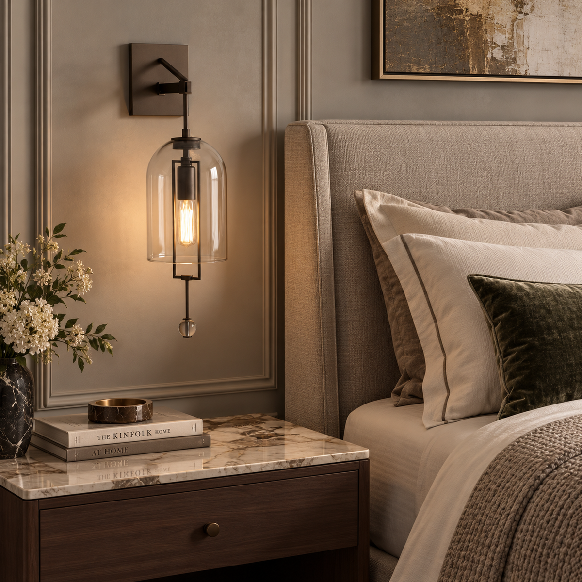 Hand-blown Glass Bell Wall Sconce Black or Bronze | Tall Hallway Pair Doorway Light E12/e14 59cm Casalola Lights Luxury