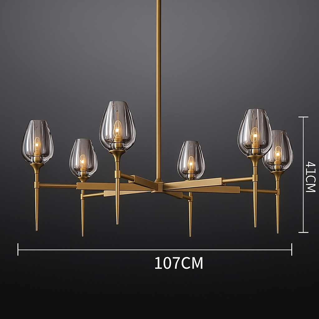 Modern Copper Chandelier with Clear Glass Shades – 3 Sizes Available Casalolalights Luxury Lamps for Interior Designers