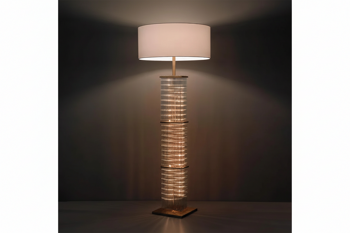 Copper & Glass Cage 3 Light Floor Lamp Fabric Shade | 150cm Tall E26/e27 Industrial Ambient Casalola Lights Luxury