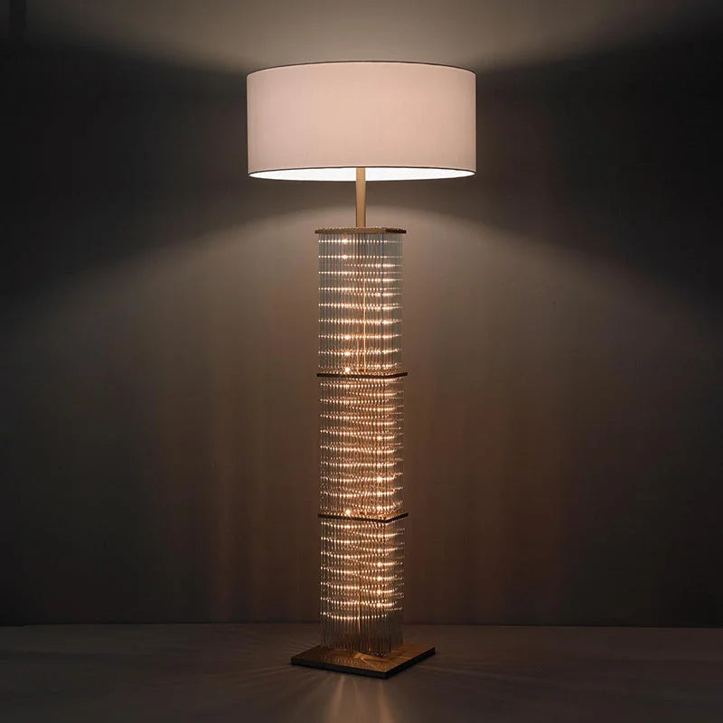 Copper & Glass Cage 3 Light Floor Lamp Fabric Shade | 150cm Tall E26/e27 Industrial Ambient Casalola Lights Luxury