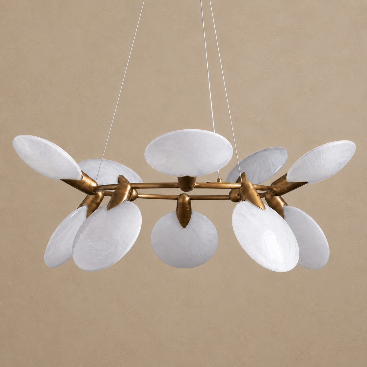 Glass Disc Chandelier Brass Ring 10 Light | Soft Glare Free for a Dining Room Custom Cable Drop Casalola Lights Luxury