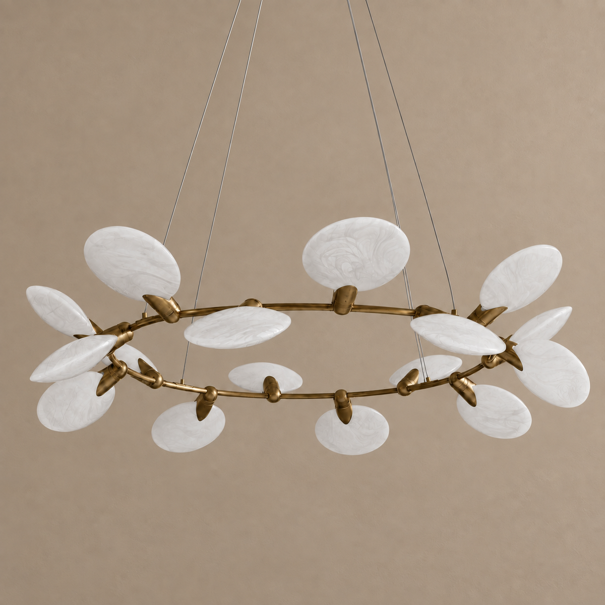 Large Glass Disc Chandelier Brass 16 Light | Glare Free Custom Cable Drop for a High Ceiling Casalola Lights Luxury