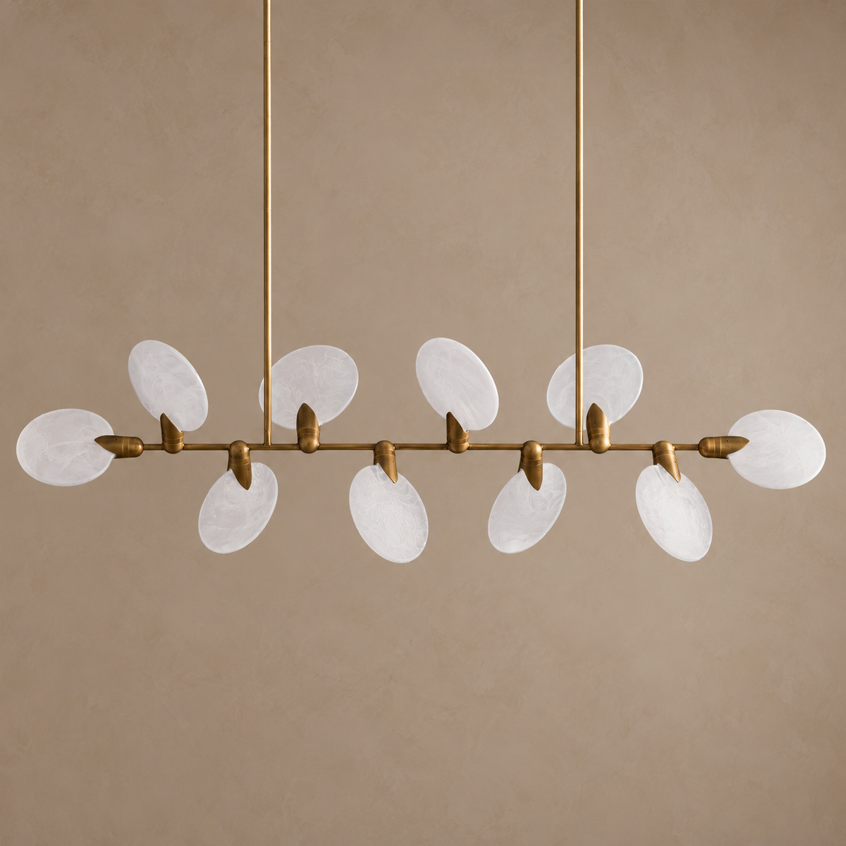 Linear Glass Disc Chandelier for Kitchen Island Brass | Integrated Led Glare Free Dimmable Option Casalola Lights