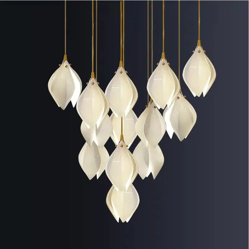 Glass Flower Pendant Light | Gold Cluster Chandelier 1-18 Lights Living Room Dining Stairwell & Bar Casalolalights