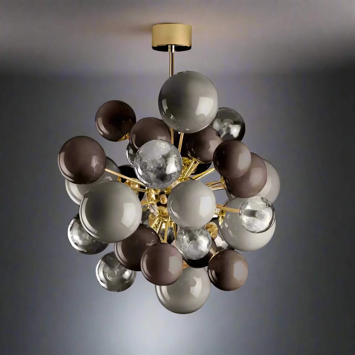 Gray Glass Globe Chandelier for Dining Room | Hand-blown Smoky Globes 80 Cm (31.5 In) Wide Brass Frame Casalola Lights