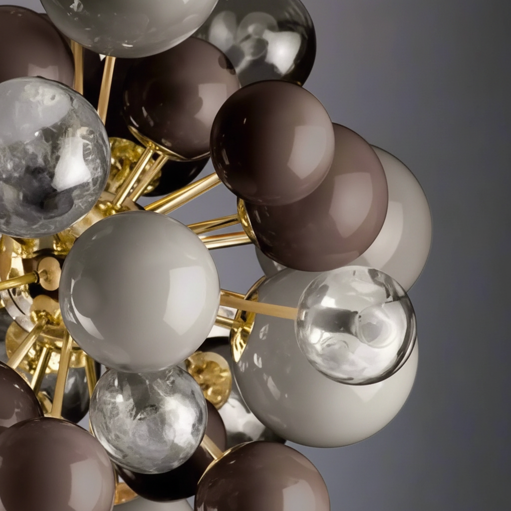Gray Glass Globe Chandelier for Dining Room | Hand-blown Smoky Globes 80 Cm (31.5 In) Wide Brass Frame Casalola Lights
