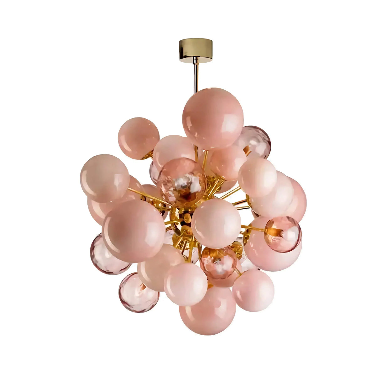 Pink Glass Globe Chandelier for Dining Room | Hand-blown Globes 80 Cm (31.5 In) Wide 18 Lights Brass Casalola Luxury