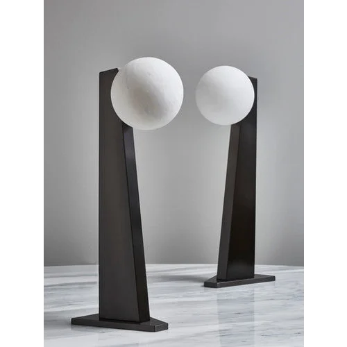 Glass Globe Table Lamp for Living Room and Office | Black Base Modern Minimalist Large Dimmable Option Casalola Lights