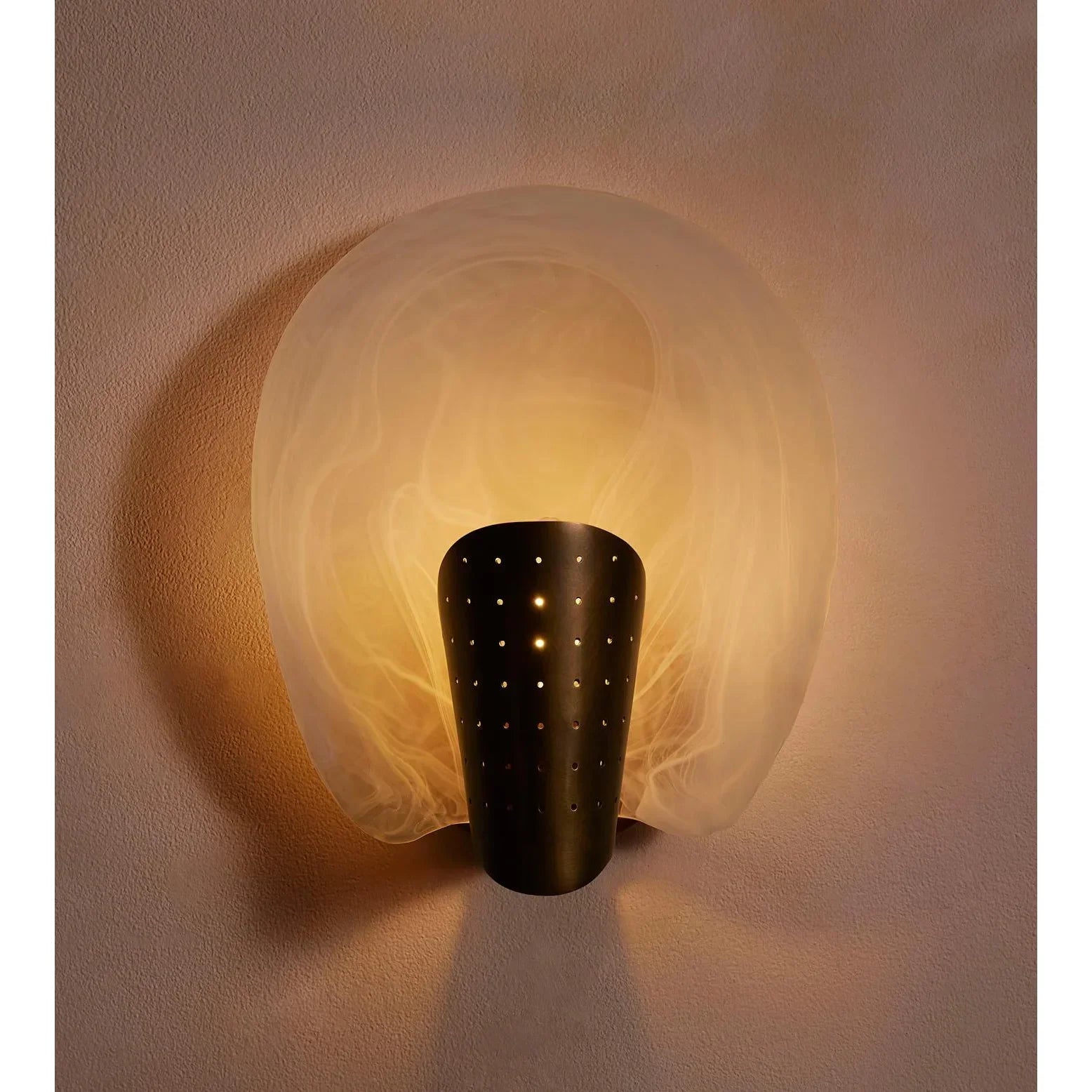 Glass Wall Sconce – Aged Brass & Perforated Metal