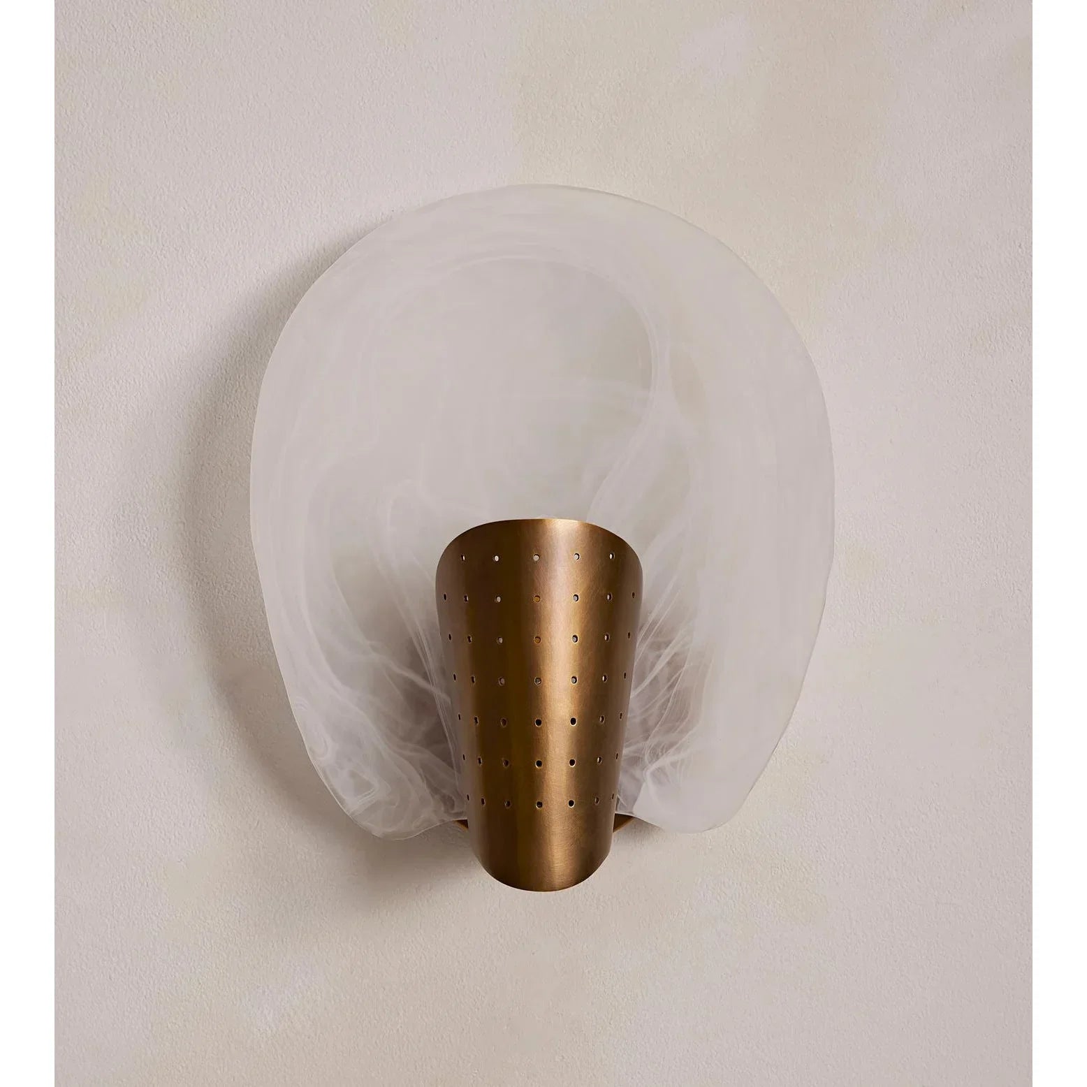 Glass Wall Sconce – Aged Brass & Perforated Metal