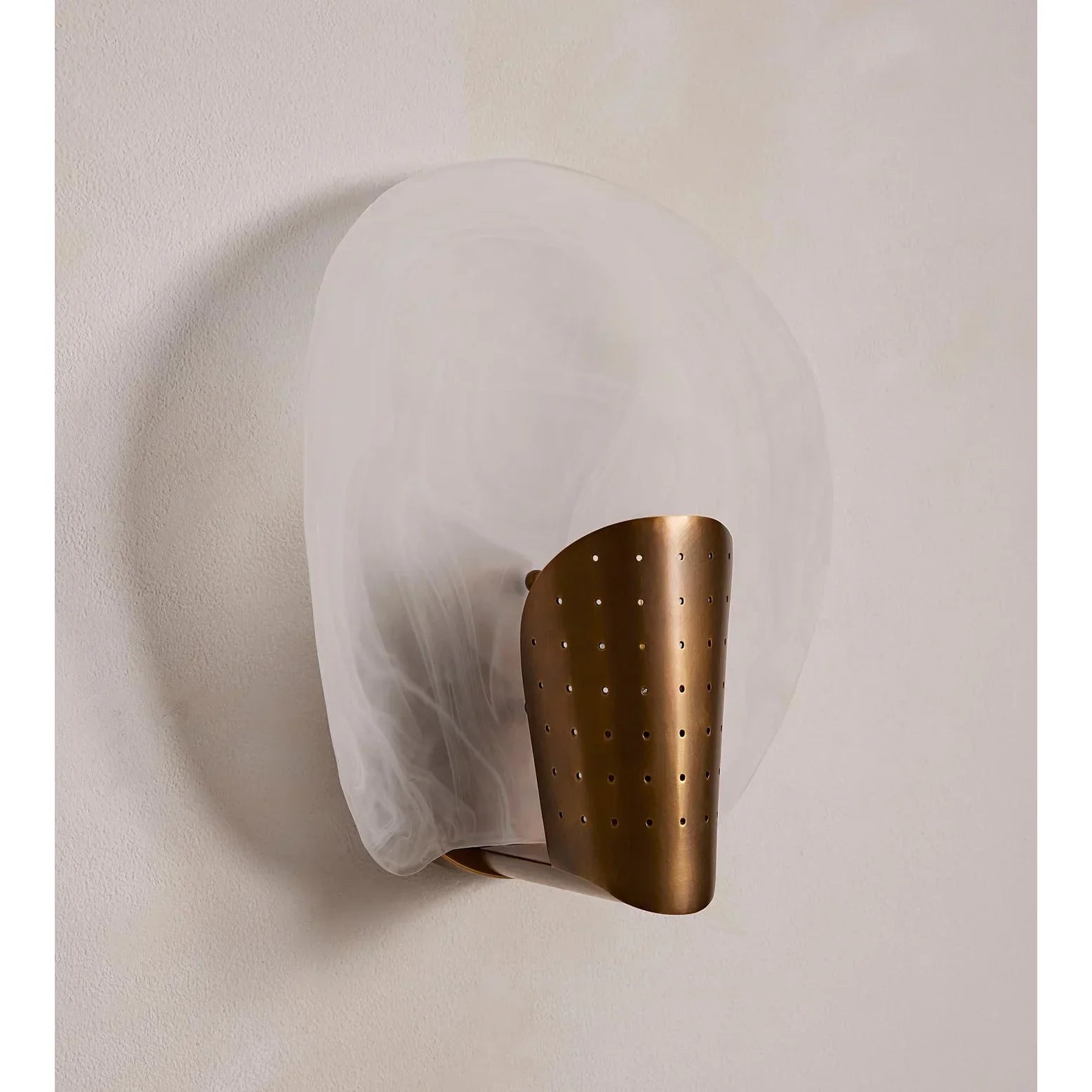 Glass Wall Sconce – Aged Brass & Perforated Metal